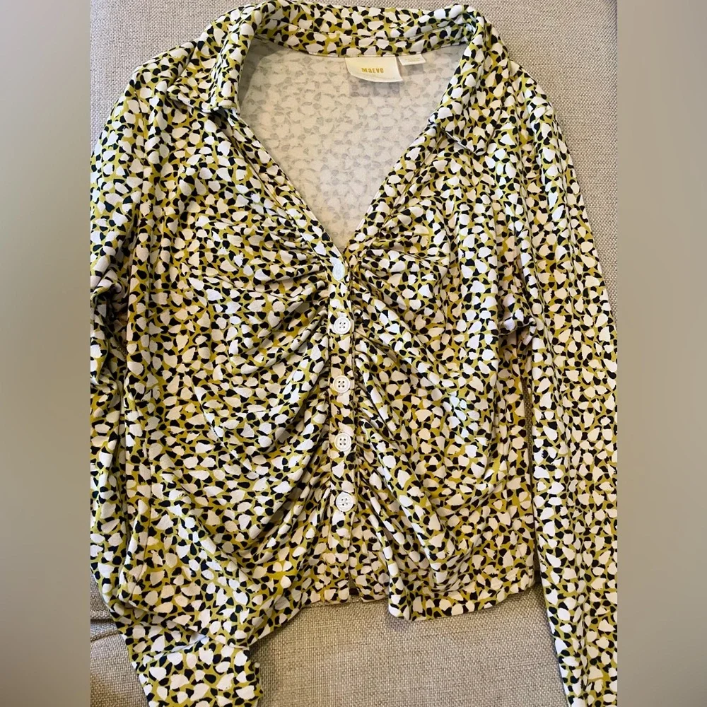 Anthropologie Maeve Yellow and Black Patterned Blouse - Picture 5 of 11